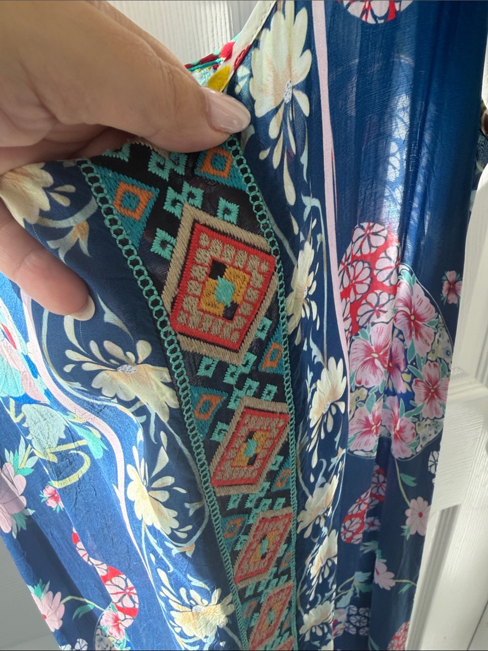 Women's Navy Floral Maxi Dress with Spaghetti Straps - Picture 3 of 5